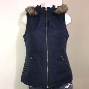 GAP Navy Blue Golden Zip Up Fur Lined Puffer Vest